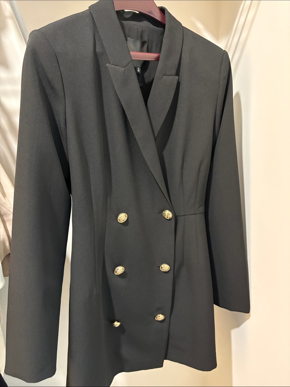 Dynamite Black Double-Breasted Blazer with Gold Buttons